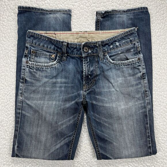 ZARA Jeans Men’s 31x32 Blue Distressed Denim Whiskering Skull Patch Grunge Punk - Picture 1 of 13